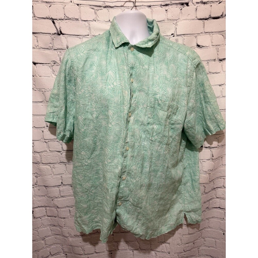 Vineyard Vines Linen Hawaiian Shirt Adult Green Leaf Button Up Mens Size XL